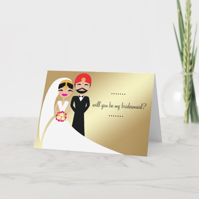 311 Inder-Braut u. Bräutigam im weißen Kleid Einladung (Vorderseite)