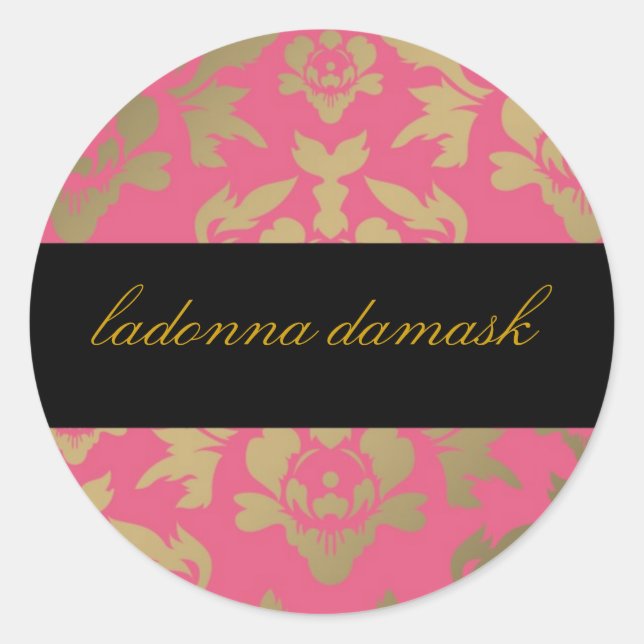 311 Ladonna Damask Pink Runder Aufkleber (Vorderseite)