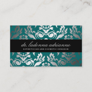 311 Ladonna Damast tief aquamarin Visitenkarte
