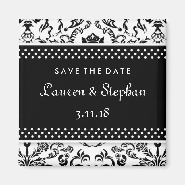 311-Lauren Damask Save the Date Black Magnet (Vorne)