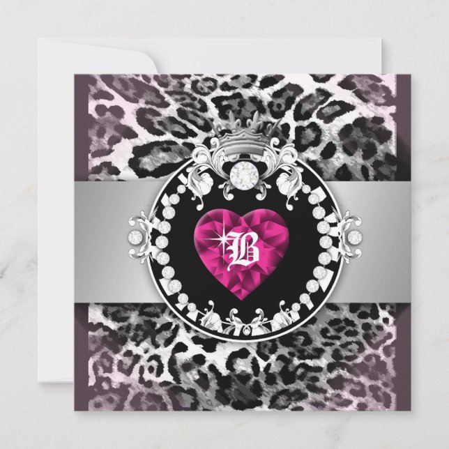 311-Leopard-Tique Königin des Herzens Süß 16 Einladung (Vorderseite)