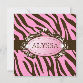 311-Luxuriös rosa N Brown Zebra Sweet 16 Einladung