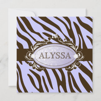 311-Luxurious Lilac Brown Zebra Sweet 16 Einladung