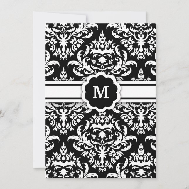 311-Marissa Monogramm Damask Black Einladung (Vorderseite)