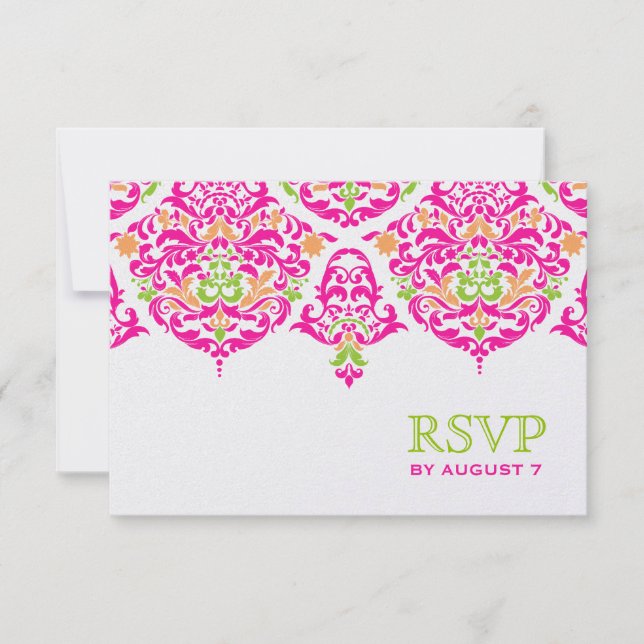 311 Mon Cherie Damask Vibrant Garden RSVP Karte (Vorderseite)