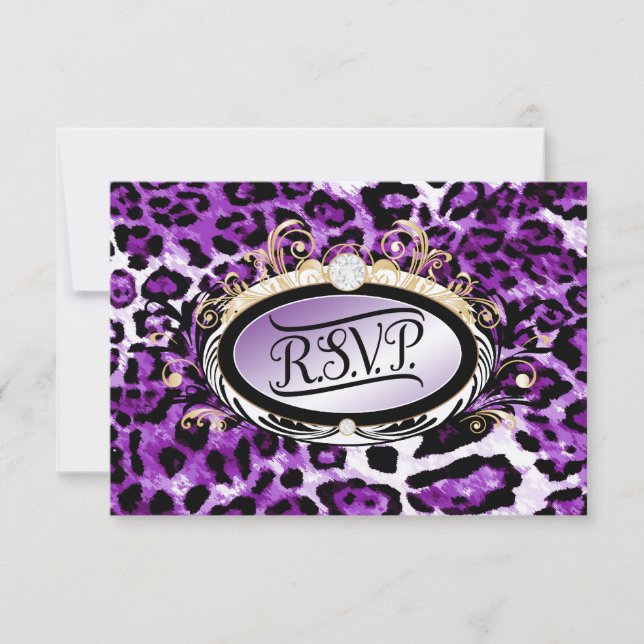 311 Opulent Gold Lila UAWG Leopard Metallic RSVP Karte (Vorderseite)