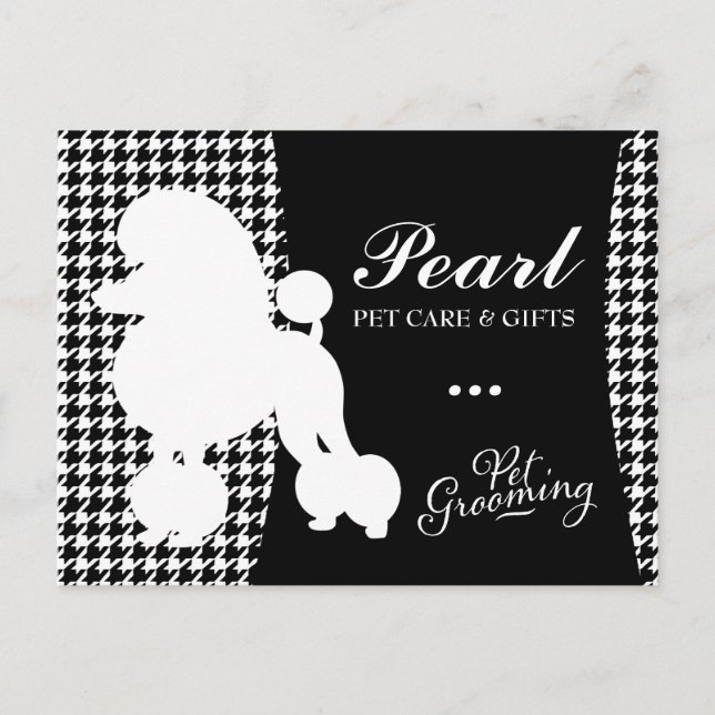 311 Pearl the Poodle Pet Grooming Hahnentrittmuste Postkarte (Vorderseite)