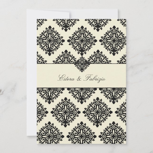 311-Phoebe Cream & Black Damask Einladung (Vorderseite)