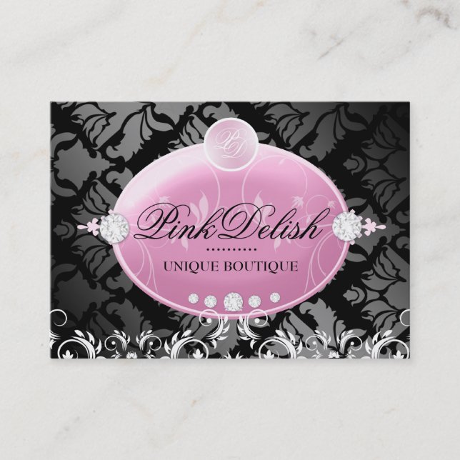 311-Pink Delish Monogramm | Noir 3,5 x 2,5 Visitenkarte (Vorderseite)