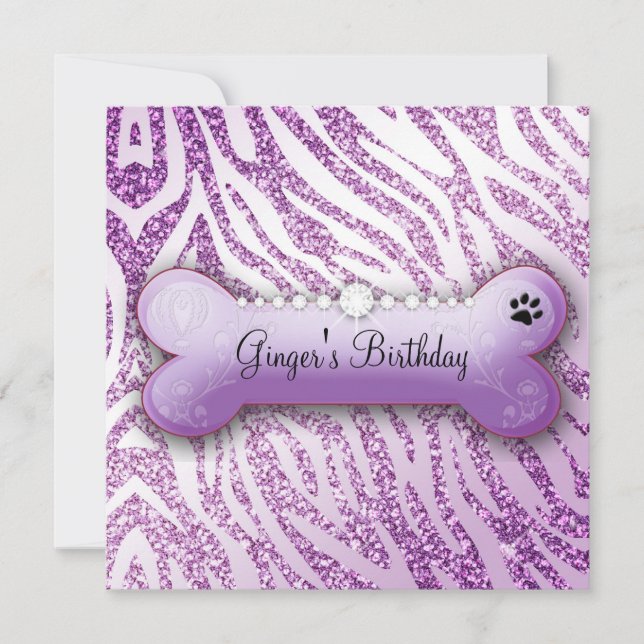 311 Posh Pooch Lila Geburtstag Einladung Zebra (Vorderseite)
