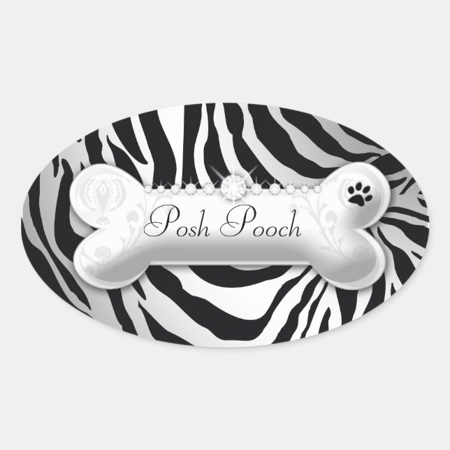 311 Posh Pooch "silber" Zebra Ovaler Aufkleber (Vorderseite)