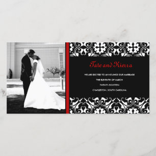 311-RED DAMASK WEDDING FOTOKARTE ANKÜNDIGUNG