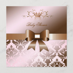 311 rosa Babyparty Damast-Schimmer-Bogen-Browns Einladung