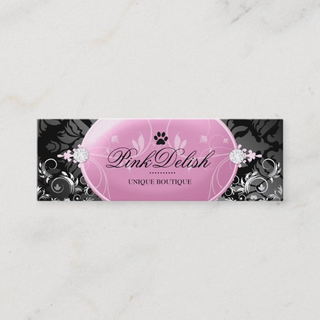 311 rosa Delish mit Tatzen-Monogramm Noir 3,5 x Mini Visitenkarte (Vorderseite)