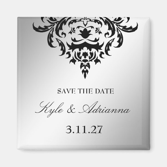311-Save the Date schlicht elegant Damask Magnet (Vorne)