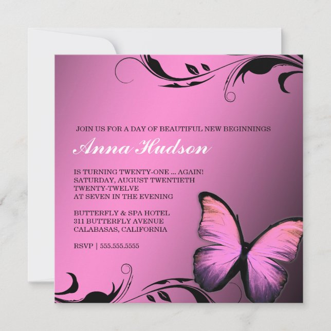311 Schmetterling Rosa Pout Einladung (Vorderseite)