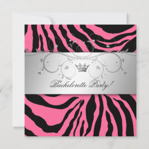 311-Silver Divine Pink Zebra Bachelorette Kisses Einladung