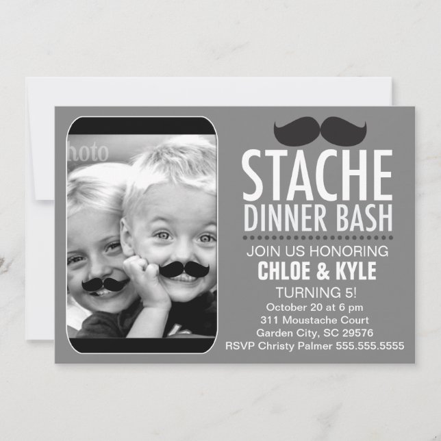 311 Stache Dinner Bash Interactive Mustache Einladung (Vorderseite)
