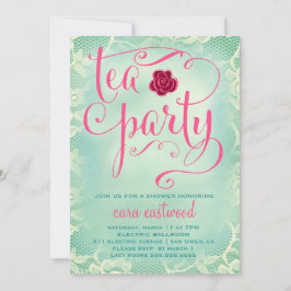 311 Tee-Party Vintagen Aquamarin rosa Spitzen Einladung