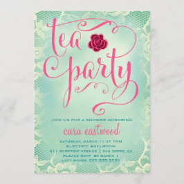 311 Tee-Party Vintagen Aquamarin rosa Spitzen Einladung
