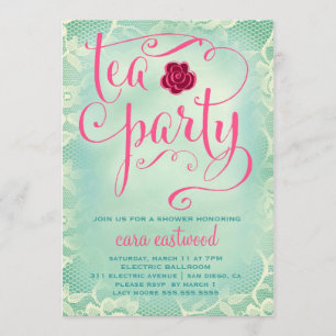 311 Tee-Party Vintagen Aquamarin rosa Spitzen Einladung