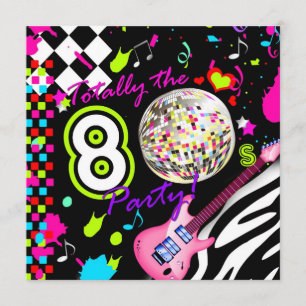 311 Totally the 80er Party Pink Guitar Disco Ball Einladung