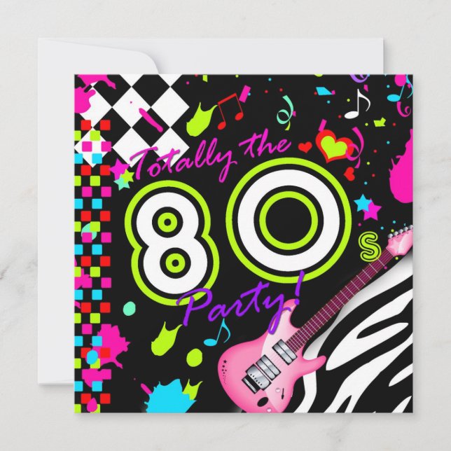 311-Totally the 80er Party - Pink Guitar Einladung (Vorderseite)