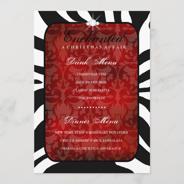 311 verzauberte rotes Abendessen-/Getränk-Menü Menükarte (Vorderseite)