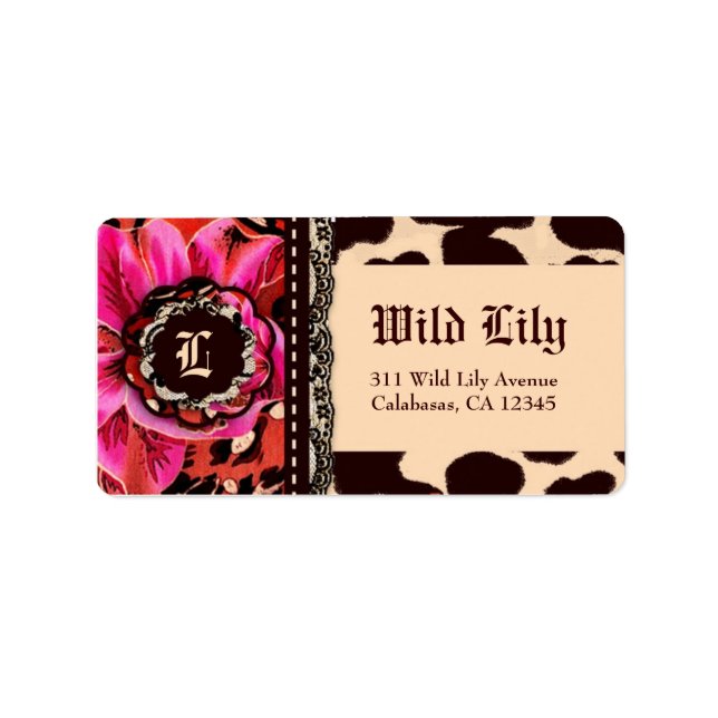 311 Wild Lily Leopard Pink Adressaufkleber (Vorne)
