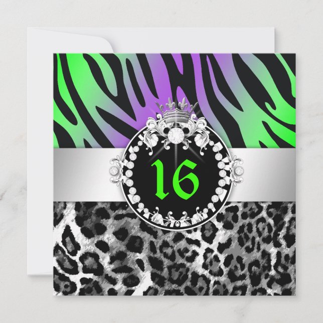311 Zebra-LeoTique Diamonds n' Kisses Sweet 16 Einladung (Vorderseite)