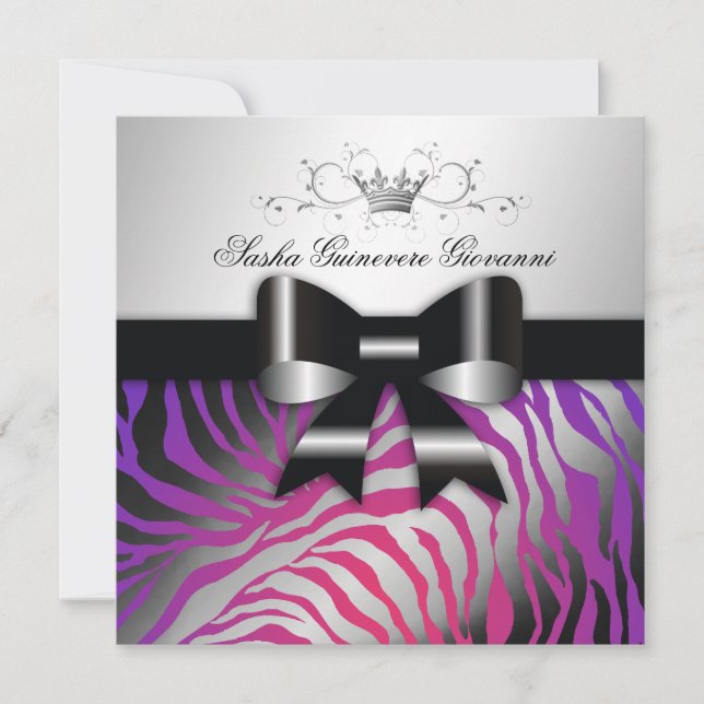 311-Zebra Schimmer Lila Schwarze Strahlung| Süß 16 Einladung (Vorderseite)
