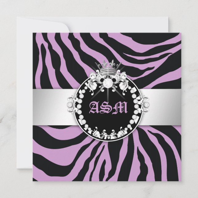 311-Zebra-Tique Diamonds n' Kisses Sweet 16 Lila Einladung (Vorderseite)