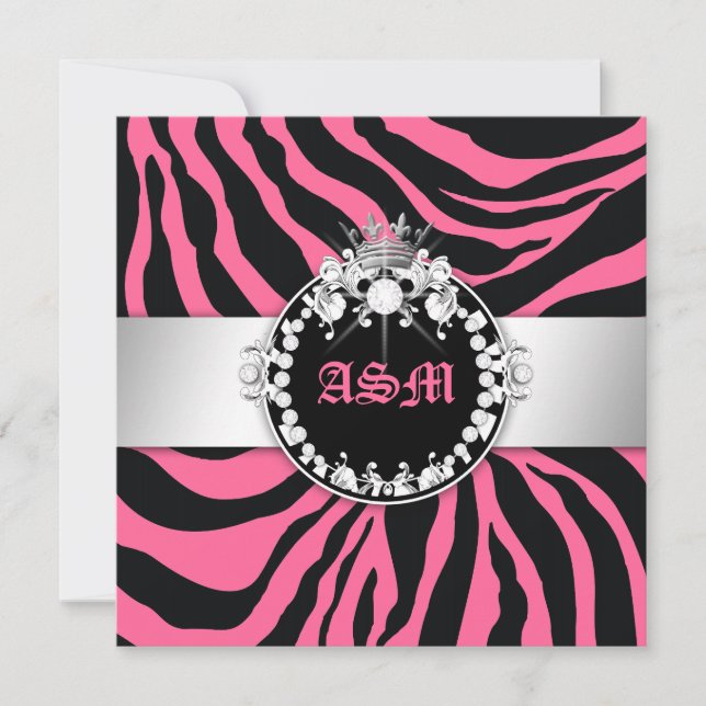311-Zebra-Tique Diamonds n' Kisses Sweet 16 Pink Einladung (Vorderseite)