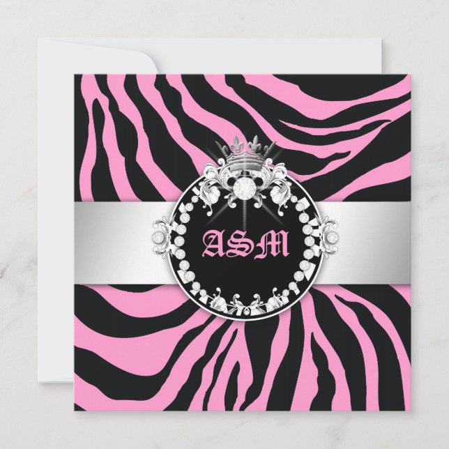 311-Zebra-Tique Diamonds n' Kisses Sweet 16 SPink Einladung (Vorderseite)