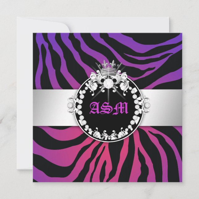 311-Zebra-Tique Diamonds Sweet 16 Lila Radiance Einladung (Vorderseite)