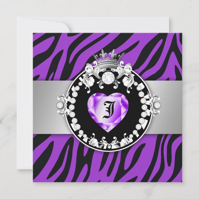 311 Zebra Tique Kiss Queen of Hearts Sweet16 Einladung (Vorderseite)