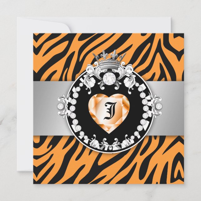 311 Zebra Tique Kiss Queen of Hearts Sweet 16 Einladung (Vorderseite)