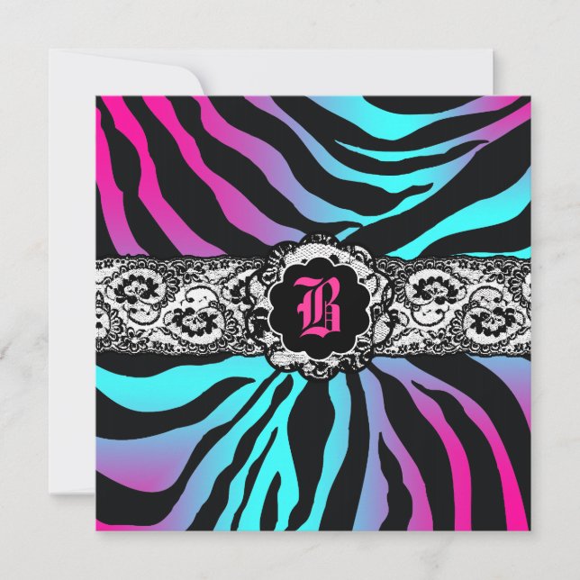 311 Zees Safari Electric Blue Black Stripes Einladung (Vorderseite)