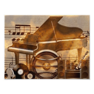 313583 DIGITAL MUSICAL GOLDEN COLLAGE GUITAR PIANO FOTODRUCK