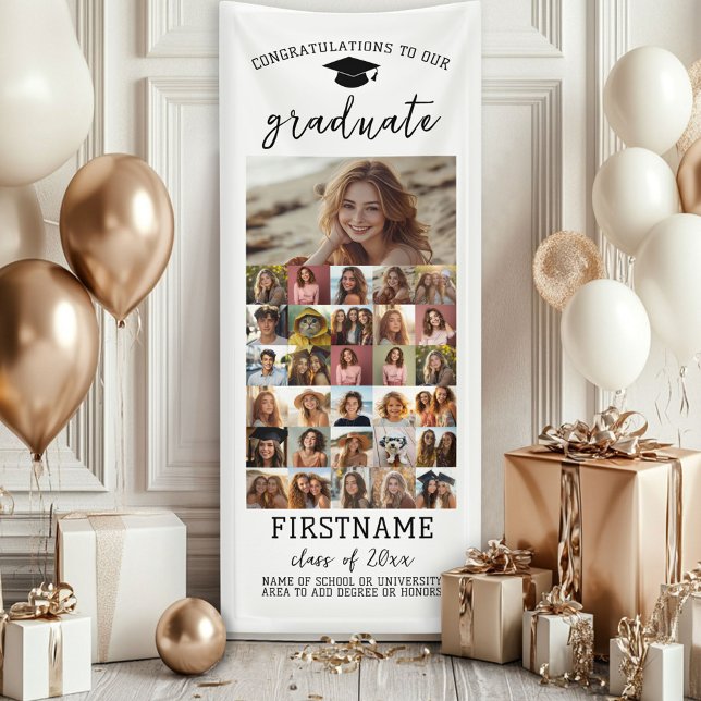 31 Foto - Abschluss Moderner Minimal Weiß Banner (Custom Graduation Banner - Great for a backdrop or Grad Party Decoration)