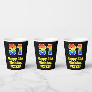 31. Geburtstag: Farbenfroh, Spaß, Spannung, Regenb Pappbecher