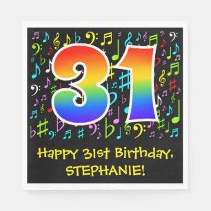 31. Geburtstag - Farbige Musiksymbole, Regenbogen Serviette