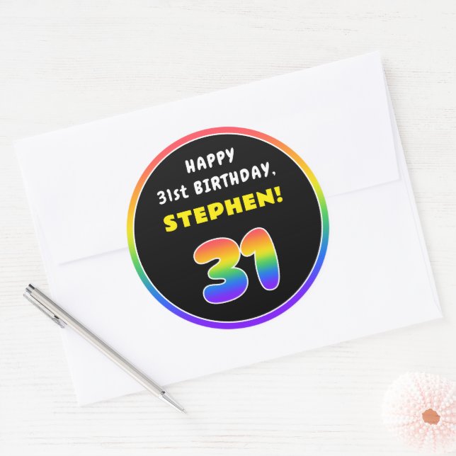 31. Geburtstag: Farbiger Regenbogen # 31, Individu Runder Aufkleber (Umschlag)