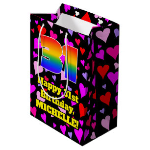 31. Geburtstag: Loving Hearts Pattern, Regenbogen  Mittlere Geschenktüte