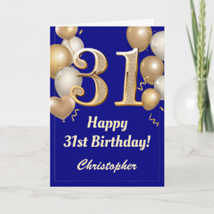 31. Geburtstag Navy Blue und Gold Balloons Confett Karte