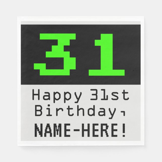 31. Geburtstag - Nerdy / Geeky Style "31" & Name Serviette (Vorderseite)