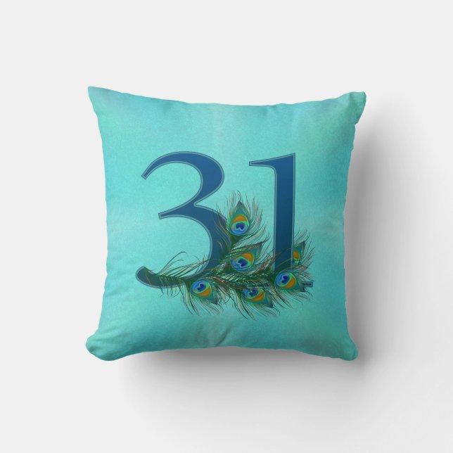 31. Geburtstag oder Jubiläum Pfauenfeder Kissen (Vorderseite)