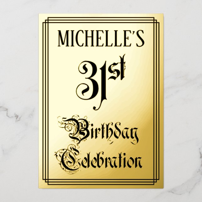 31. Geburtstagsparty — Elegantes Script + Individu Folieneinladung (Vorderseite)