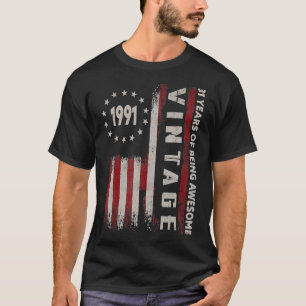 31 Jahre alt Vintag 1991 Amerikanische Flagge 31. T-Shirt