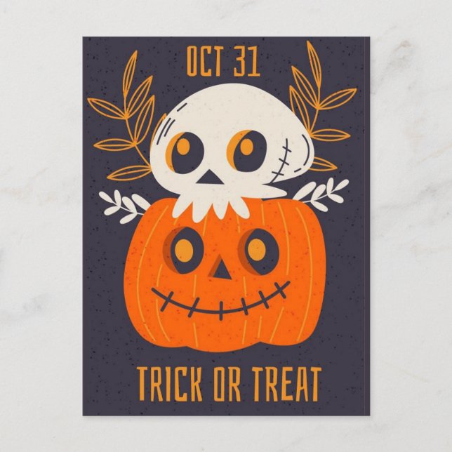 31. Oktober Skull and Pumpkin Postkarte (Vorderseite)